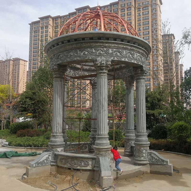 景觀涼亭廠家，園林小區(qū)景觀亭子，大理石石材涼亭