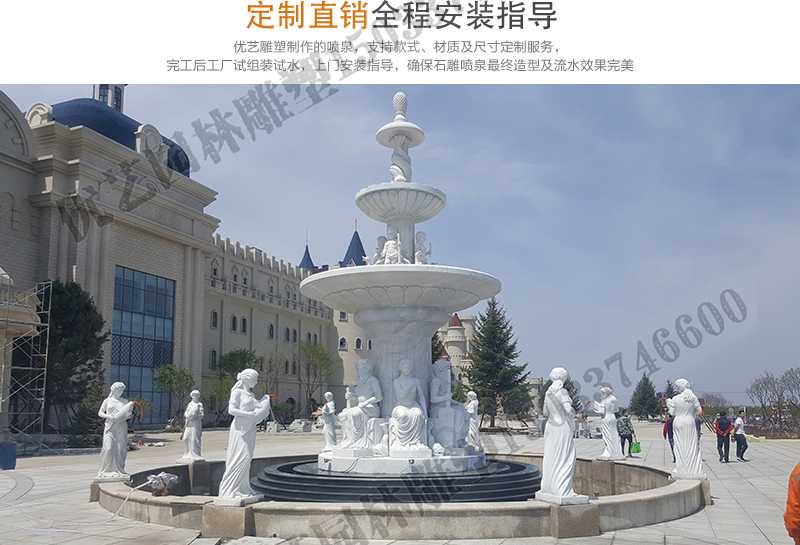 大理石景觀噴泉安裝，如何安裝大型景觀噴泉，定制石雕噴泉工廠