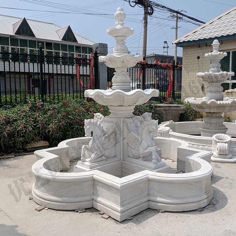 景觀雕塑定制，石雕噴泉廠家，歐式白馬石雕噴泉