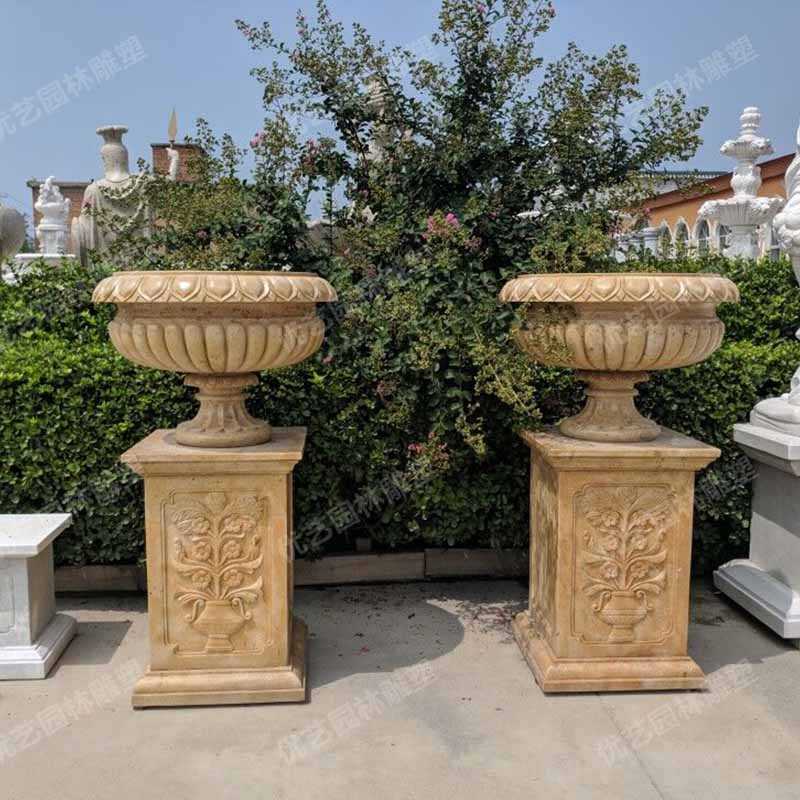 石雕景觀花盆，花園石材花缽